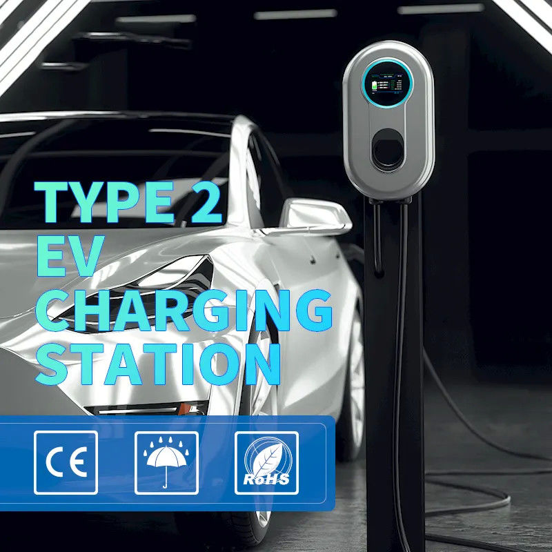 22kw RFIDカードは5メートル移動式タイプ2 EVの充電ステーションをケーブルで通信する
